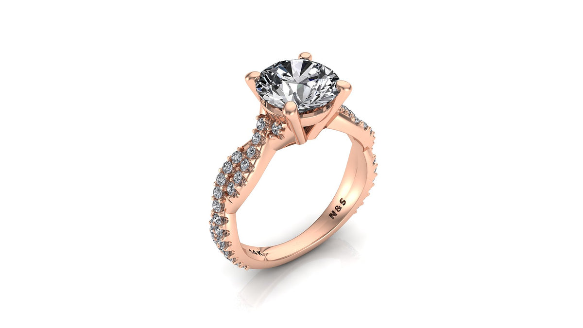 8mm (1.90ct) Aileen ForeverOne Round Moissanite Diamond Double Twist Band 14K Gold Engagement Ring MOENG058