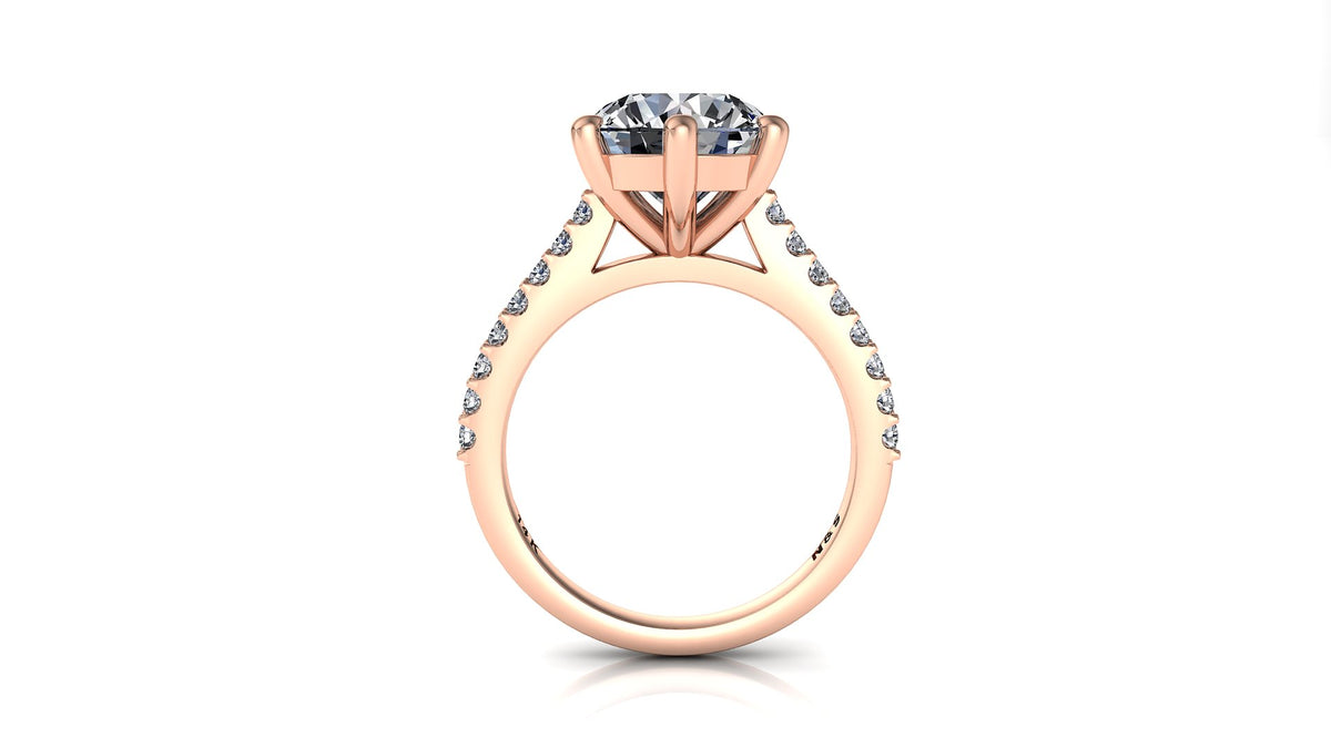 8mm (1.90ct)  ForeverOne Round Moissanite in 2.0mm Jennifer Diamond Band 14K Gold MOENG048