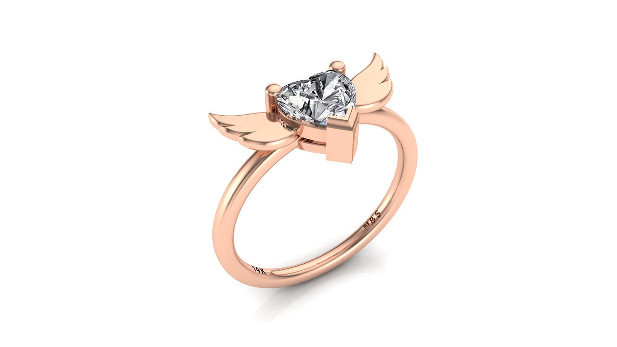 5mm (0.50ct) ForeverOne Heart Moissanite Wing Setting Moissanite Ring 14K Gold MOENG087