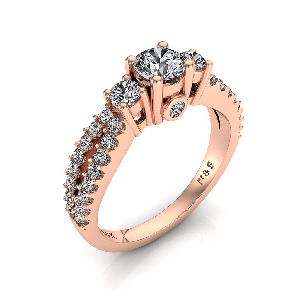 4.5mm (0.33ct) ForeverOne Round Moissanite Three Stone 14K Gold Engagement Ring MOENG059