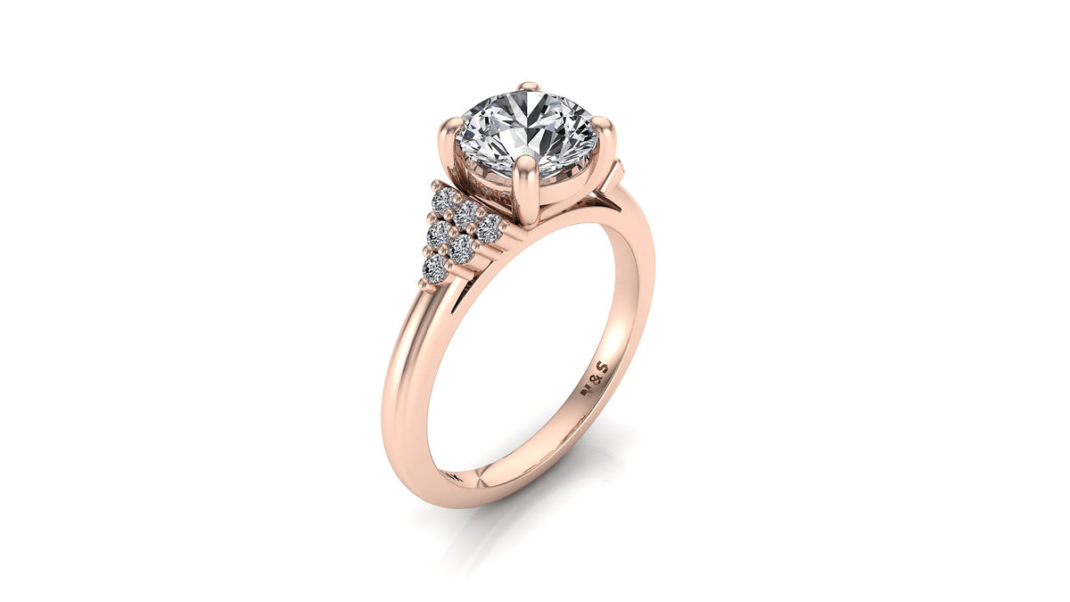 6.5mm (1.00ct) ForeverOne Round Moissanite Diamond Pave Engagement Ring 14K Gold MOENG089