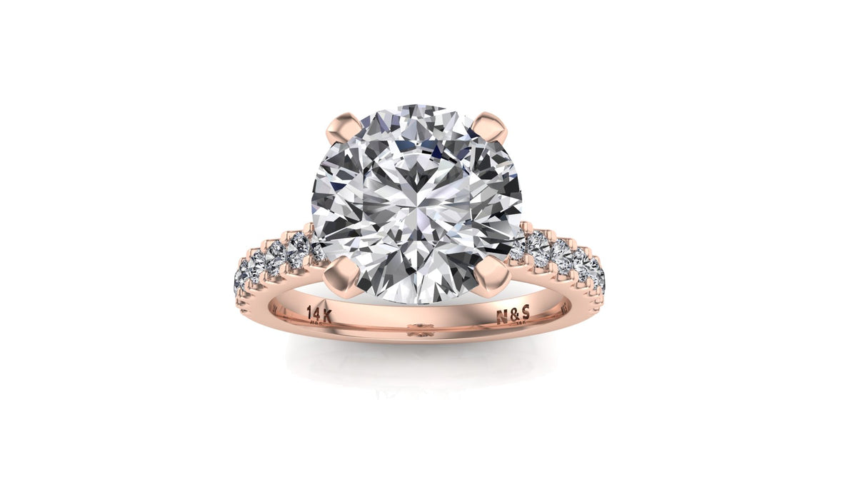 7.5mm (1.50ct) ForeverOne Round Moissanite Heart Style Undersetting Engagement Ring 14K Gold MOENG091