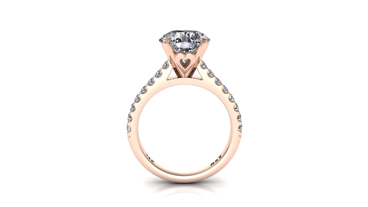 7.5mm (1.50ct) ForeverOne Round Moissanite Heart Style Undersetting Engagement Ring 14K Gold MOENG091