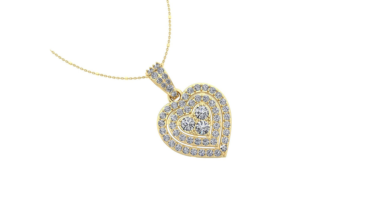Double Diamond Heart Halo Diamond Pendant 1.20CT TW 14K Gold DPEN060