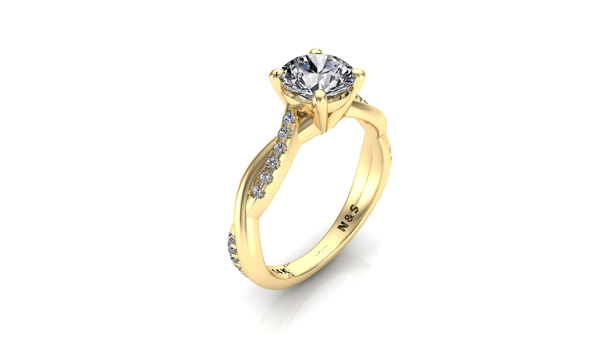 6.5mm (1.00ct) ForeverOne Round Moissanite Diamond Twist Band 14K Gold Engagement Ring MOENG014