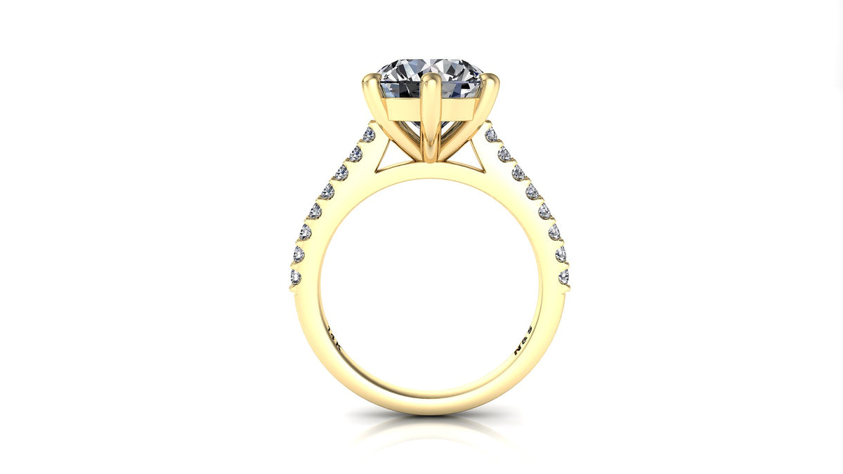 8mm (1.90ct)  ForeverOne Round Moissanite in 2.0mm Jennifer Diamond Band 14K Gold MOENG048