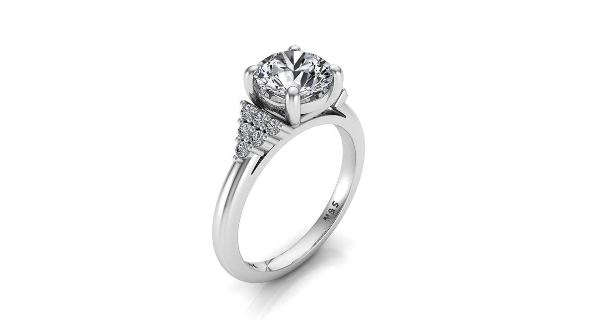 6.5mm (1.00ct) ForeverOne Round Moissanite Diamond Pave Engagement Ring 14K Gold MOENG089