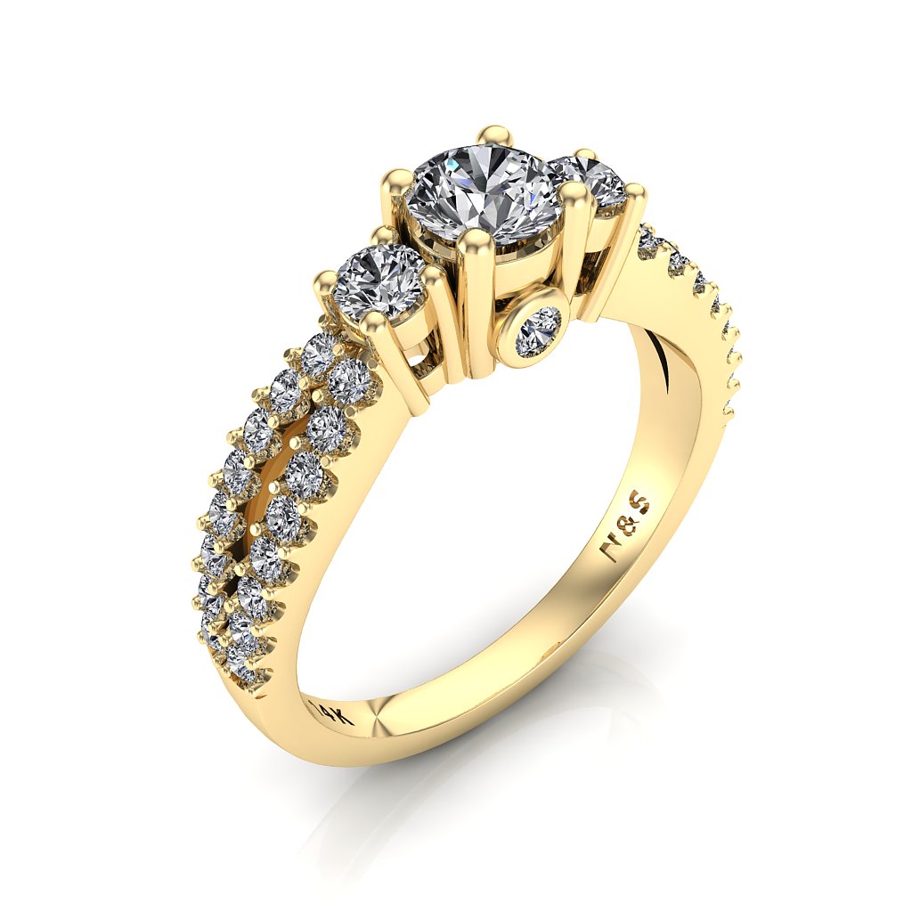 4.5mm (0.33ct) ForeverOne Round Moissanite Three Stone 14K Gold Engagement Ring MOENG059