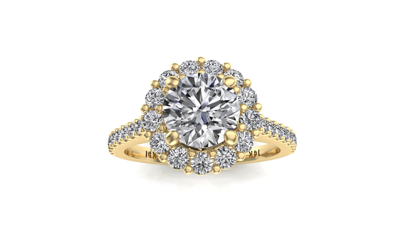 6mm (0.80ct) ForeverOne Round Moissanite Four Prong Diamond Halo Engagement Ring 14K Gold MOENG092