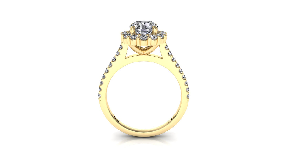 6mm (0.80ct) ForeverOne Round Moissanite Four Prong Diamond Halo Engagement Ring 14K Gold MOENG092