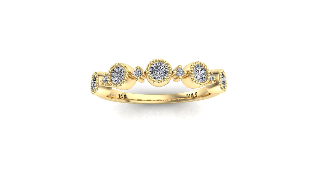 0.40ct Milgrain Beaded Bezel Diamond Wedding Band 14K Gold BAN123