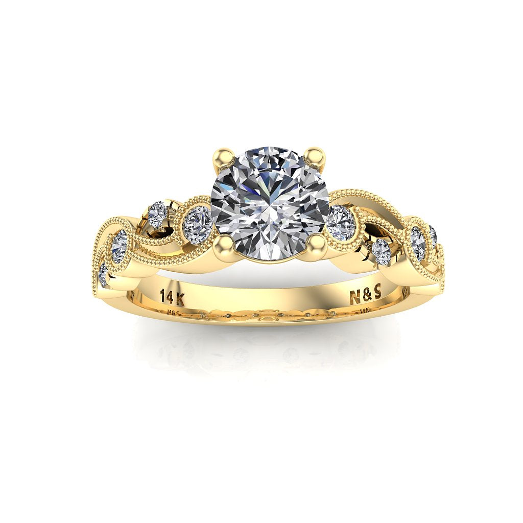 5.5mm (0.60ct) ForeverOne Round Moissanite Milgrain Design 14K Gold Engagement Ring MOENG060