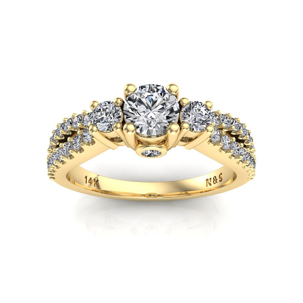 4.5mm (0.33ct) ForeverOne Round Moissanite Three Stone 14K Gold Engagement Ring MOENG059