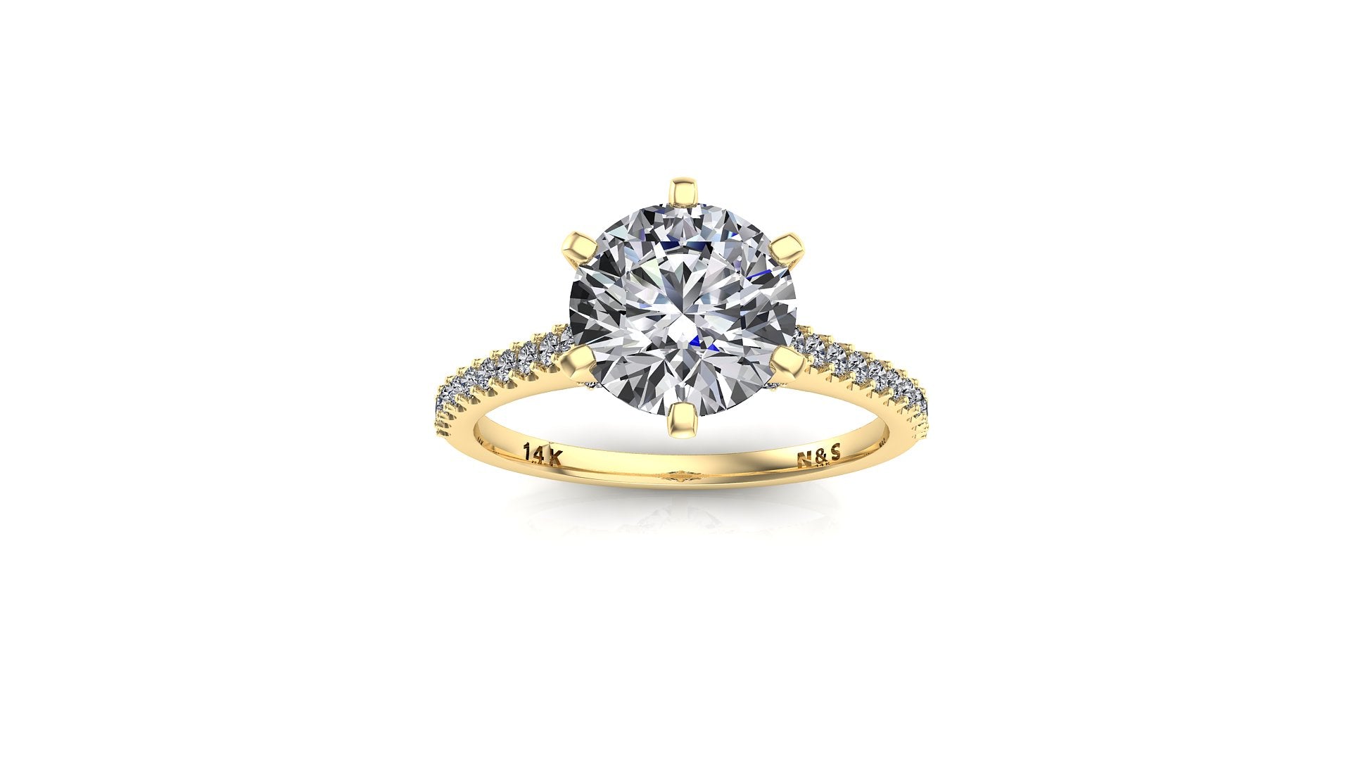 8.5mm (2.20ct) Tiffany ForeverOne Round Moissanite Diamond Bridge Cathedral Set Engagement Ring 14K MOENG055