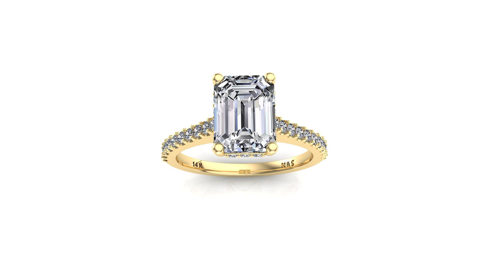8x6mm (1.75ct) ForeverOne Emerald Moissanite Diamond Underhalo Engagement Ring 14K Gold MOENG084