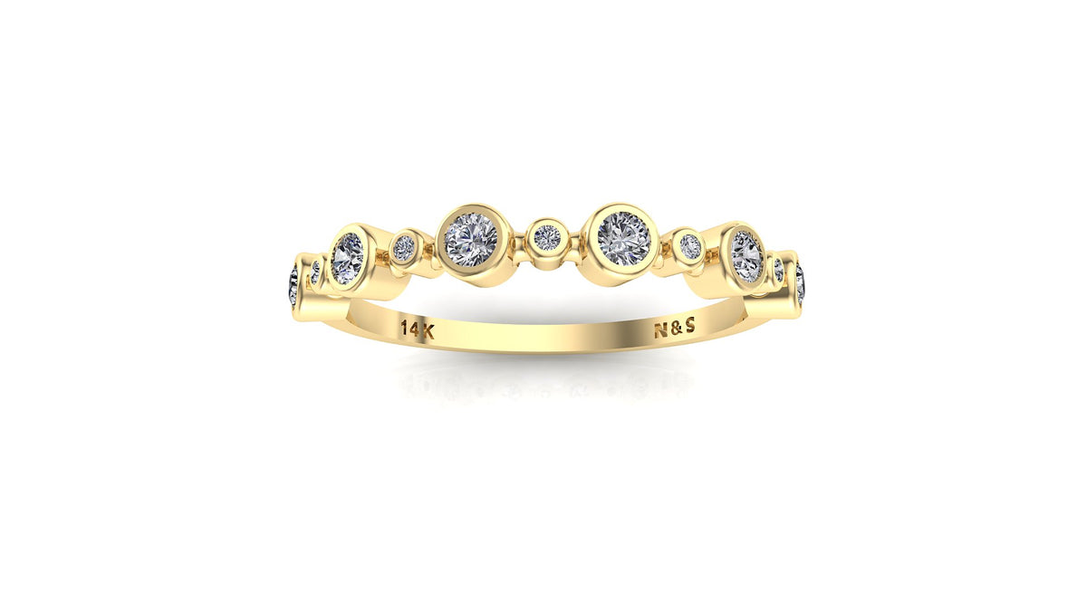 0.30ct Alternating Bezel Round Diamond Wedding Band 14K Gold BAN118