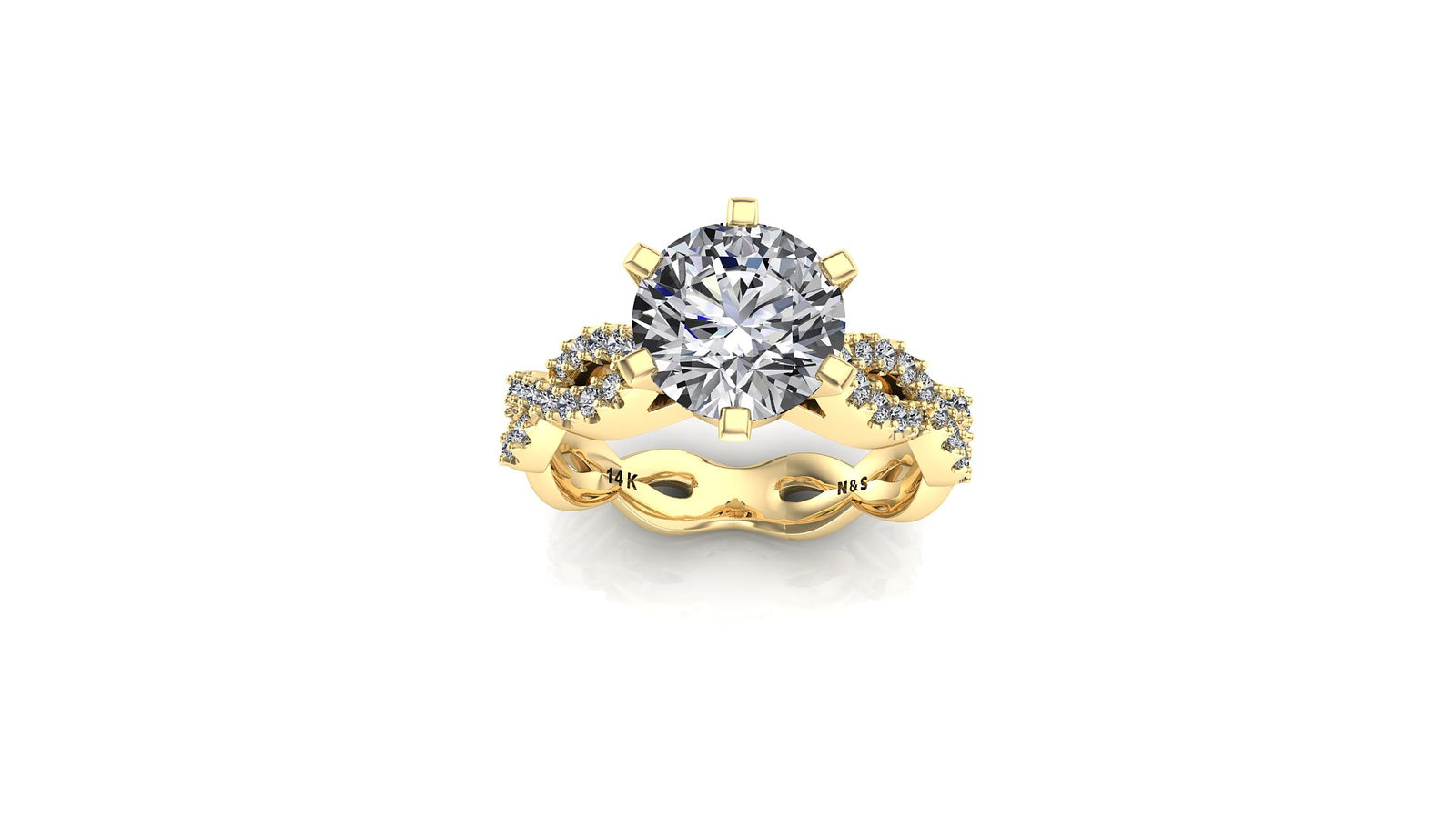 7mm (1.20ct) Stephanie ForeverOne Round Moissanite Diamond Twist Band 14K Gold Engagement Ring MOENG054