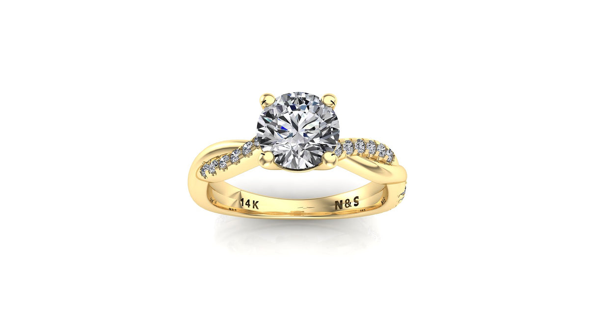 6.5mm (1.00ct) ForeverOne Round Moissanite Diamond Twist Band 14K Gold Engagement Ring MOENG014