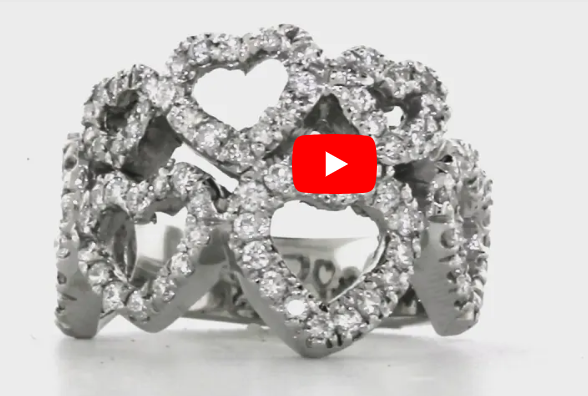 Double Row Hearts Diamond Ring 1.18 ct tw Round-cut 14K White Gold DIR009 - NorthandSouthJewelry