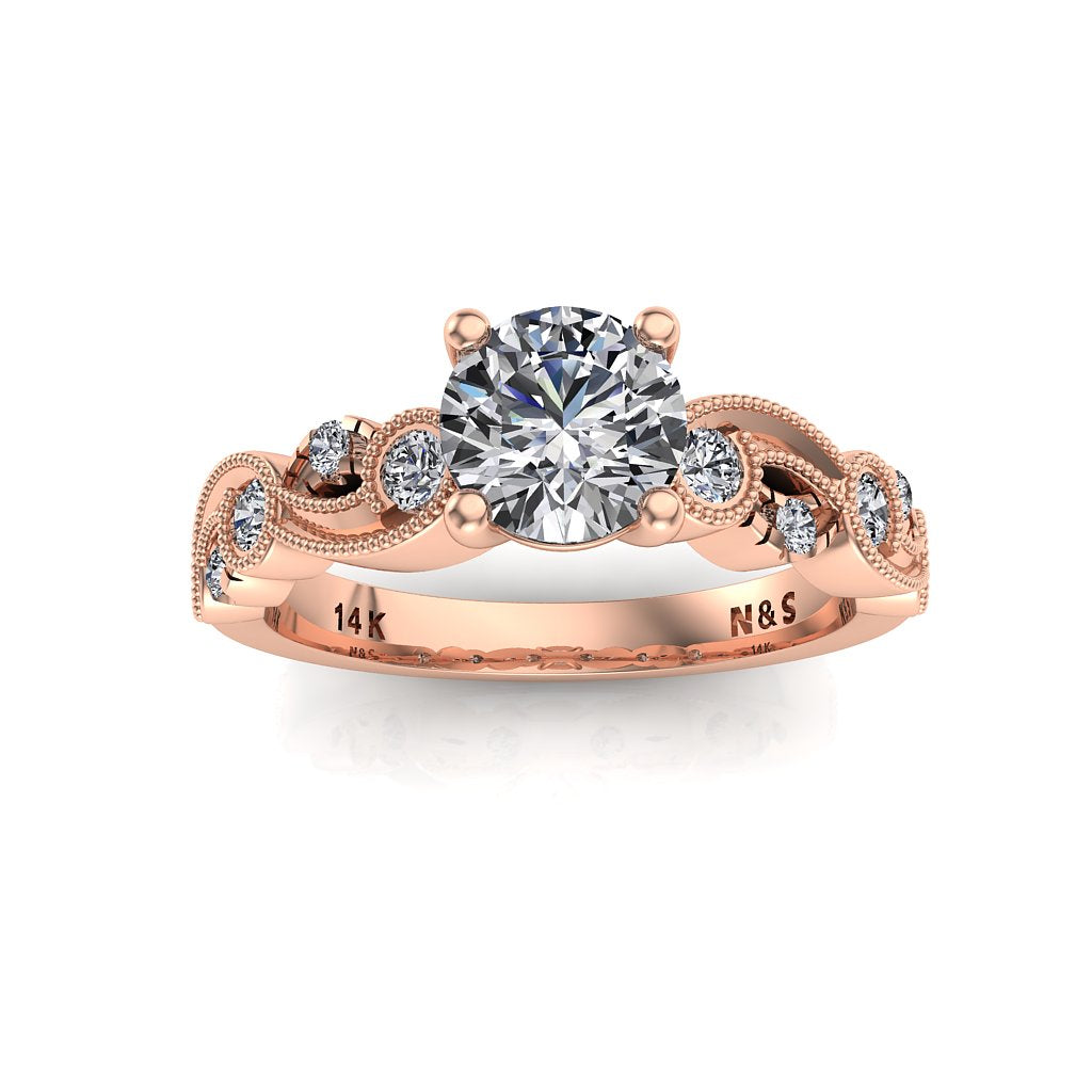 5.5mm (0.60ct) ForeverOne Round Moissanite Milgrain Design 14K Gold Engagement Ring MOENG060