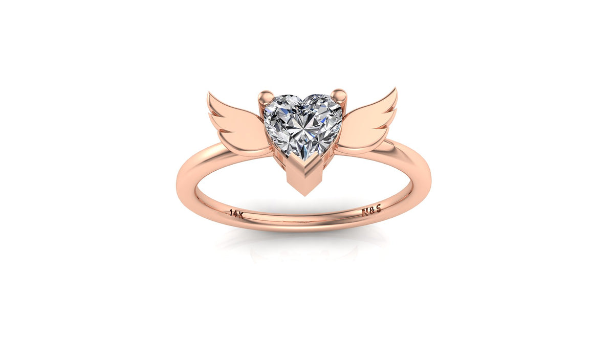 6mm (0.80ct) ForeverOne Heart Moissanite Wing Setting Moissanite Ring 14K Gold MOENG088