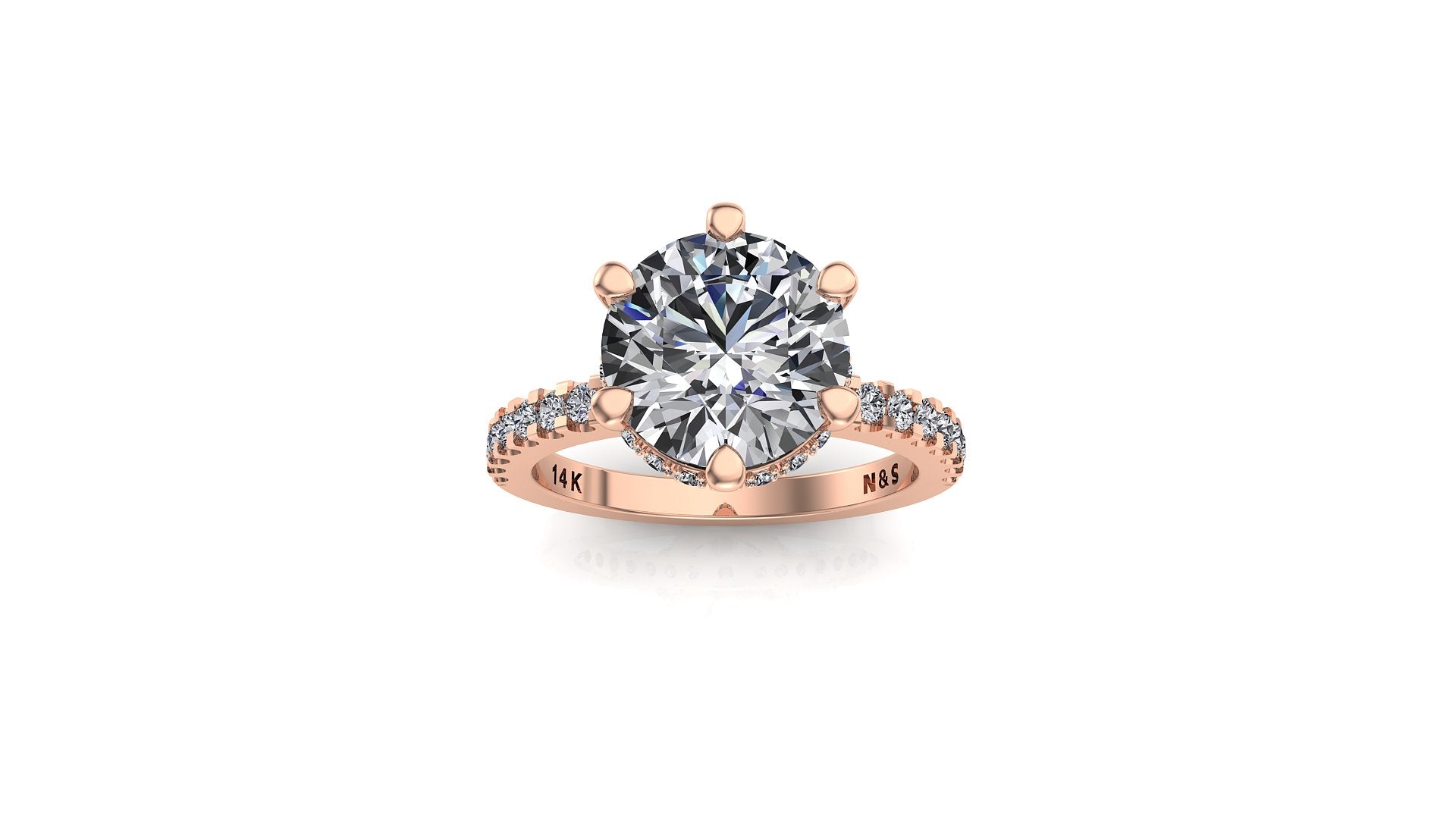 9mm (2.70ct) Katie ForeverOne Round Moissanite Diamond Underhalo Engagement Ring 14K Gold MOENG021