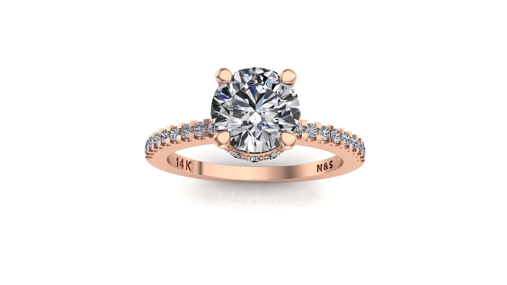 6mm (0.80ct) Katie ForeverOne Round Moissanite Diamond Underhalo Engagement Ring 14K Gold MOENG029