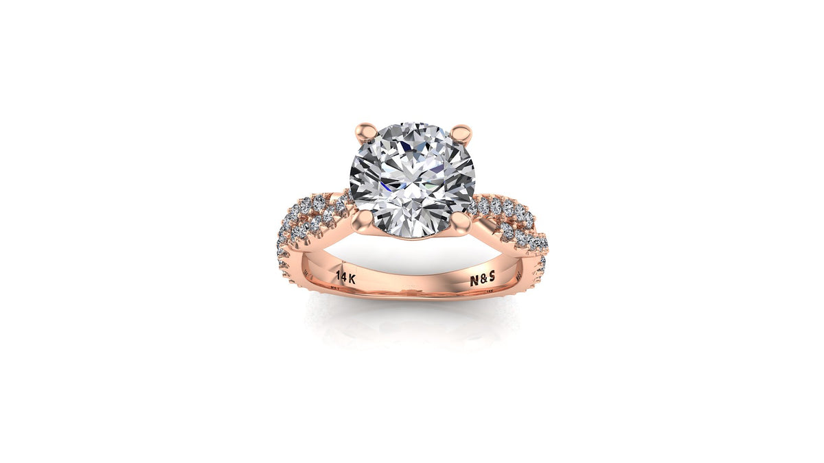 8mm (1.90ct) Aileen ForeverOne Round Moissanite Diamond Double Twist Band 14K Gold Engagement Ring MOENG058