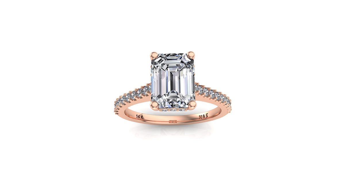 8x6mm (1.75ct) ForeverOne Emerald Moissanite Diamond Underhalo Engagement Ring 14K Gold MOENG084