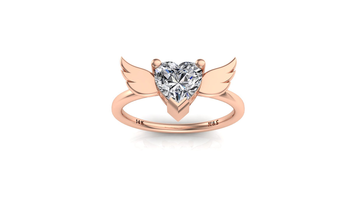 5mm (0.50ct) ForeverOne Heart Moissanite Wing Setting Moissanite Ring 14K Gold MOENG087