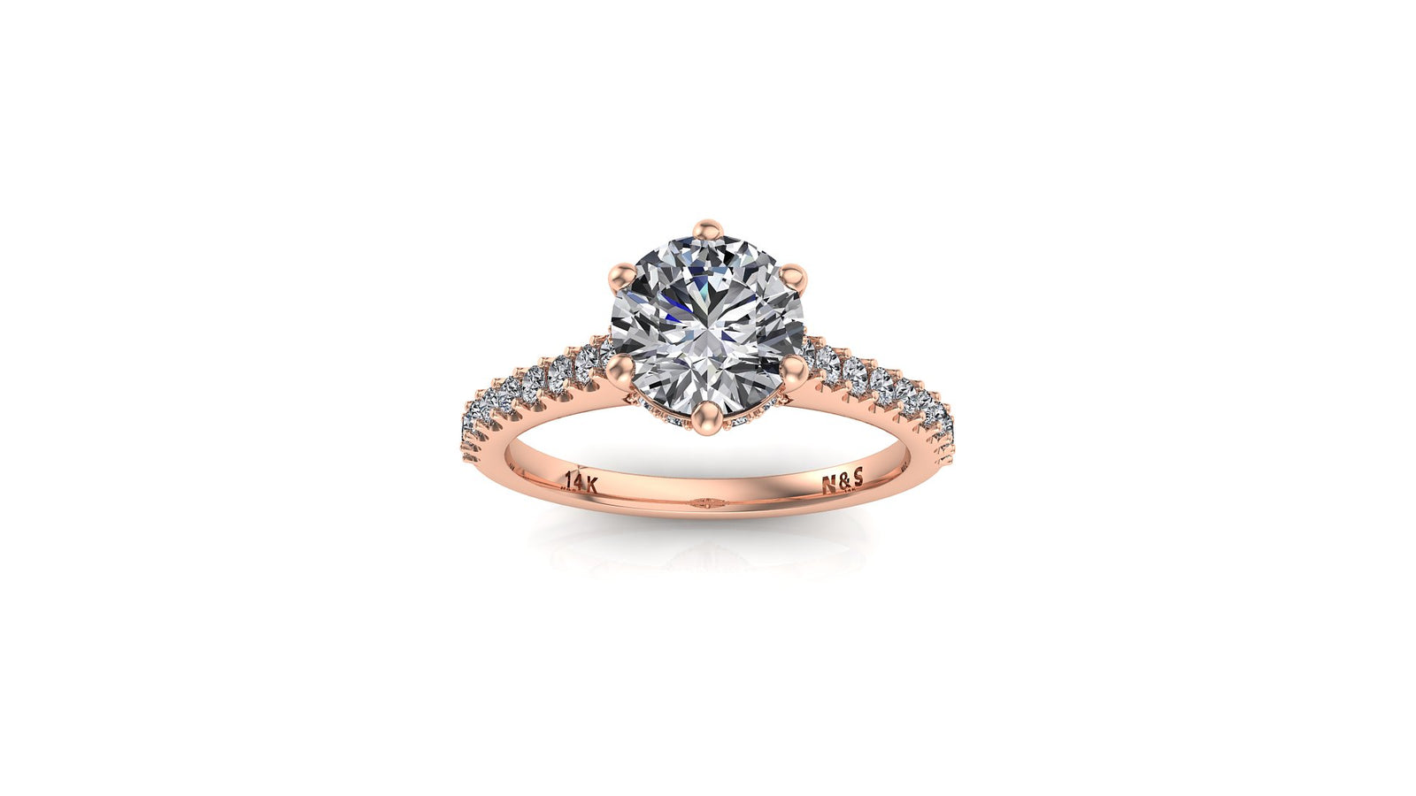 6.0mm (0.80ct) Jennifer ForeverOne Round Moissanite Underhalo Diamond Bridge Engagement Ring 14K Gold MOENG057
