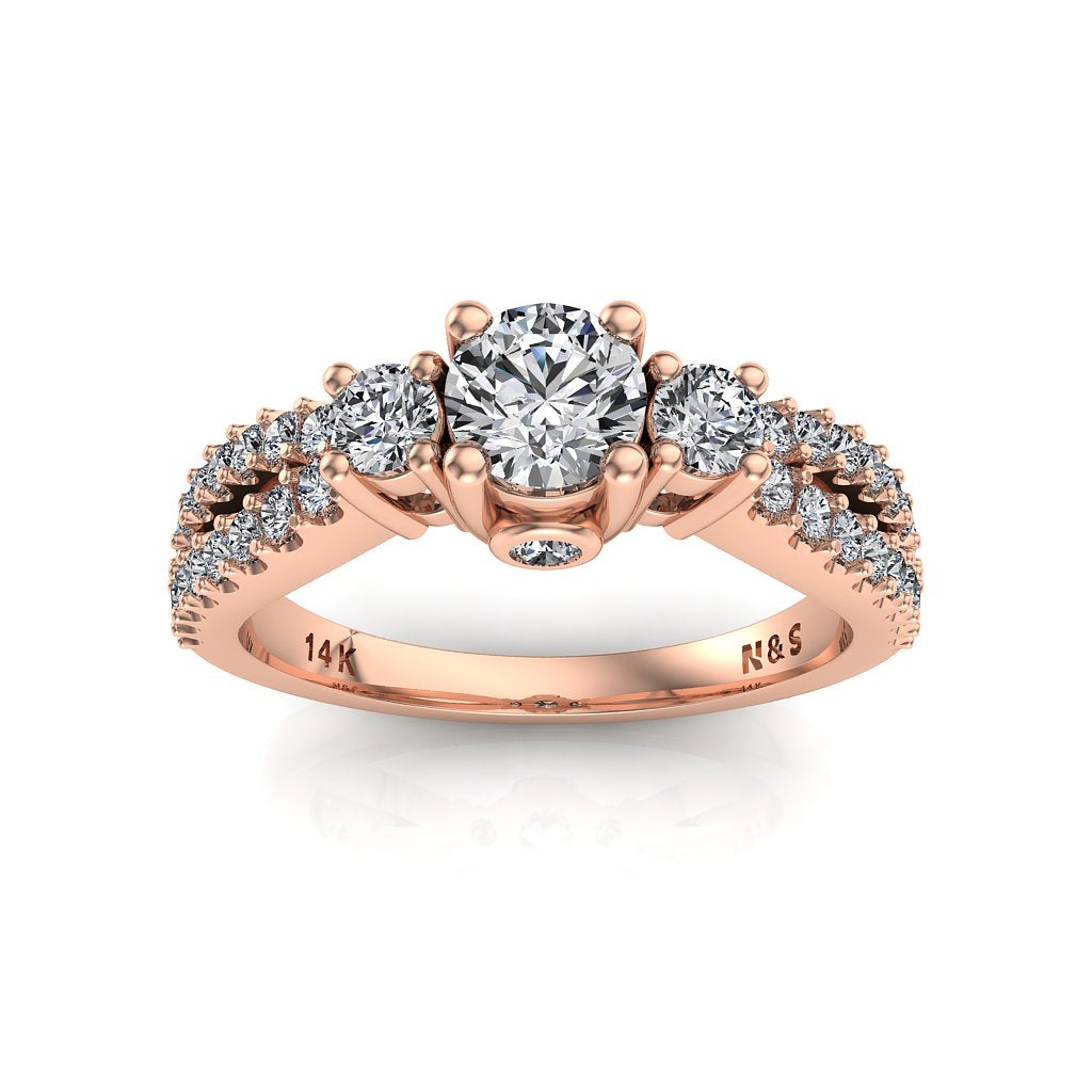 4.5mm (0.33ct) ForeverOne Round Moissanite Three Stone 14K Gold Engagement Ring MOENG059