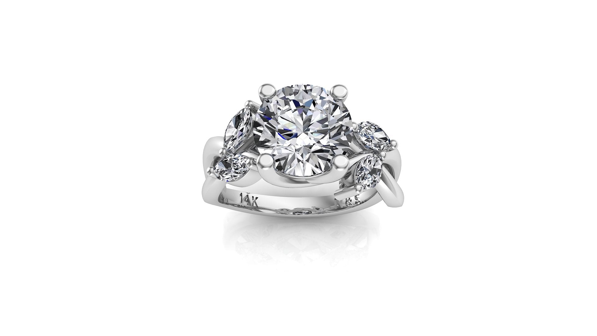8mm (1.90ct) ForeverOne Round Moissanite Marquise-Nature Style Twist Band 14K Gold Engagement Ring MOENG007