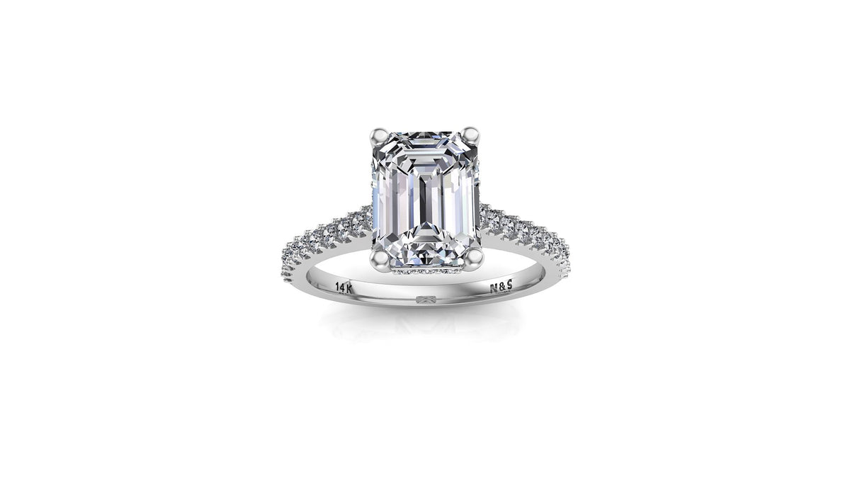 8x6mm (1.75ct) ForeverOne Emerald Moissanite Diamond Underhalo Engagement Ring 14K Gold MOENG084