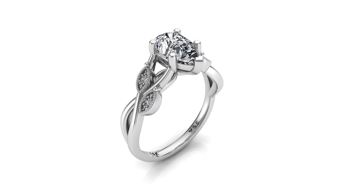 9x6mm (1.30ct) ForeverOne Pear Moissanite Marquise Style Milgrain Twist Band 14K Gold Engagement Ring MOENG008