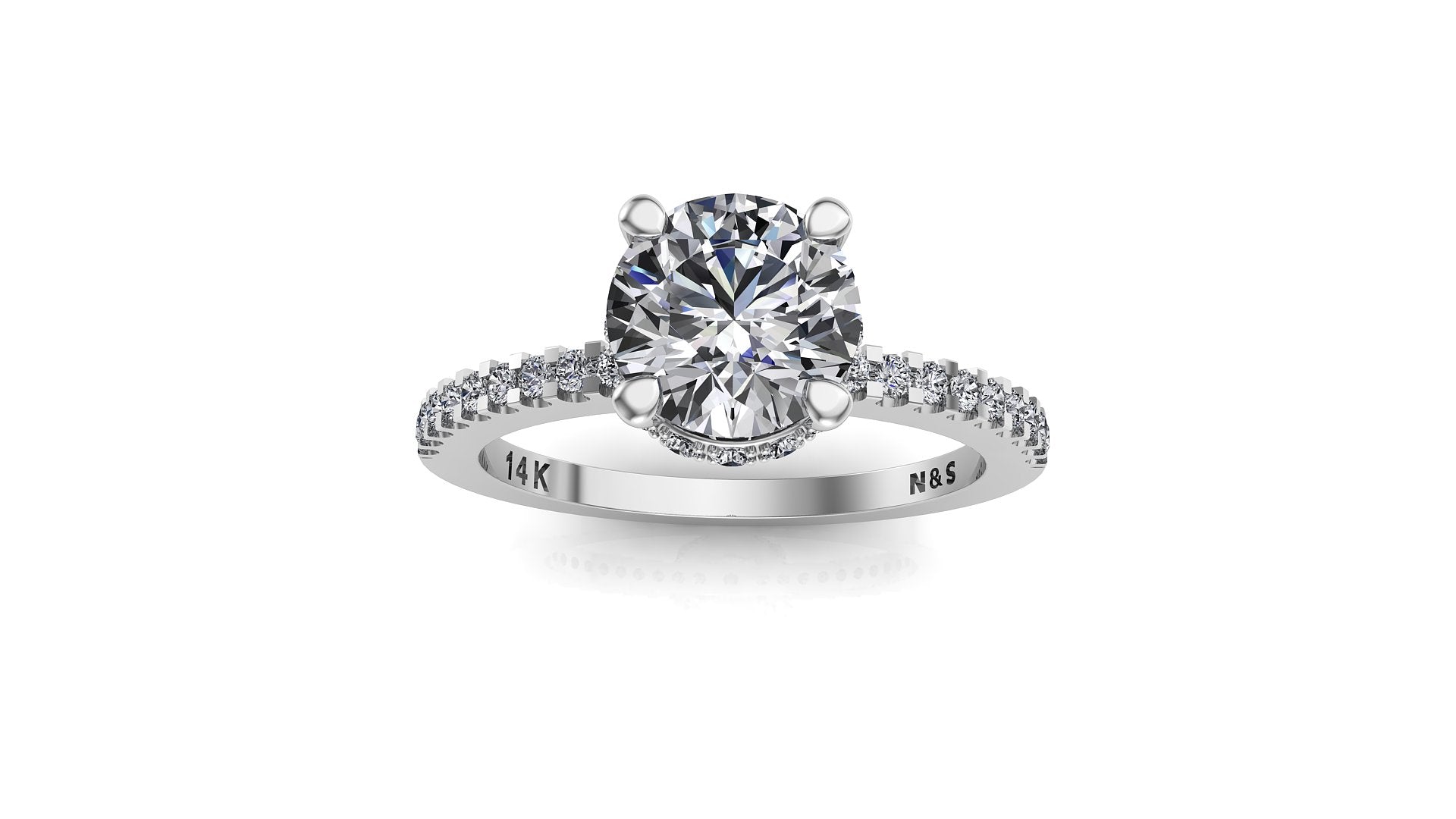 6.5mm (1.00ct) Katie ForeverOne Round Moissanite Diamond Underhalo Engagement Ring 14K Gold MOENG023