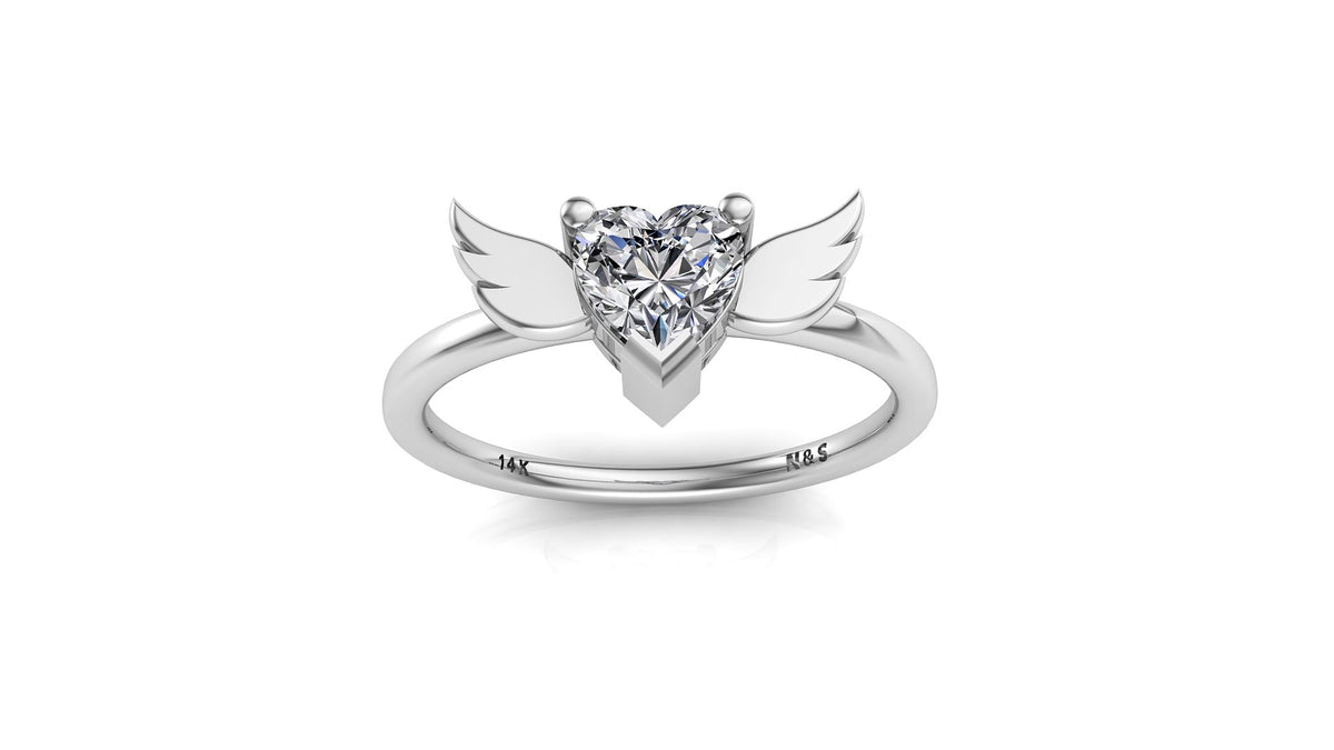 6mm (0.80ct) ForeverOne Heart Moissanite Wing Setting Moissanite Ring 14K Gold MOENG088