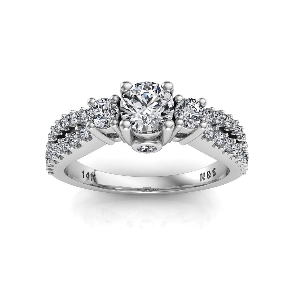 4.5mm (0.33ct) ForeverOne Round Moissanite Three Stone 14K Gold Engagement Ring MOENG059
