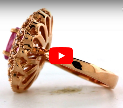 1.89 CT Oval Pink Sapphire Diamond Ring 0.76 CT TW 14K Rose Gold PSR003 - NorthandSouthJewelry