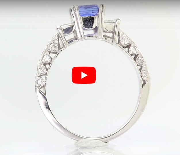1.21 CT Cushion Cut Tanzanite Diamond Ring 0.79 CT TW 14K White Gold TZR011 - NorthandSouthJewelry