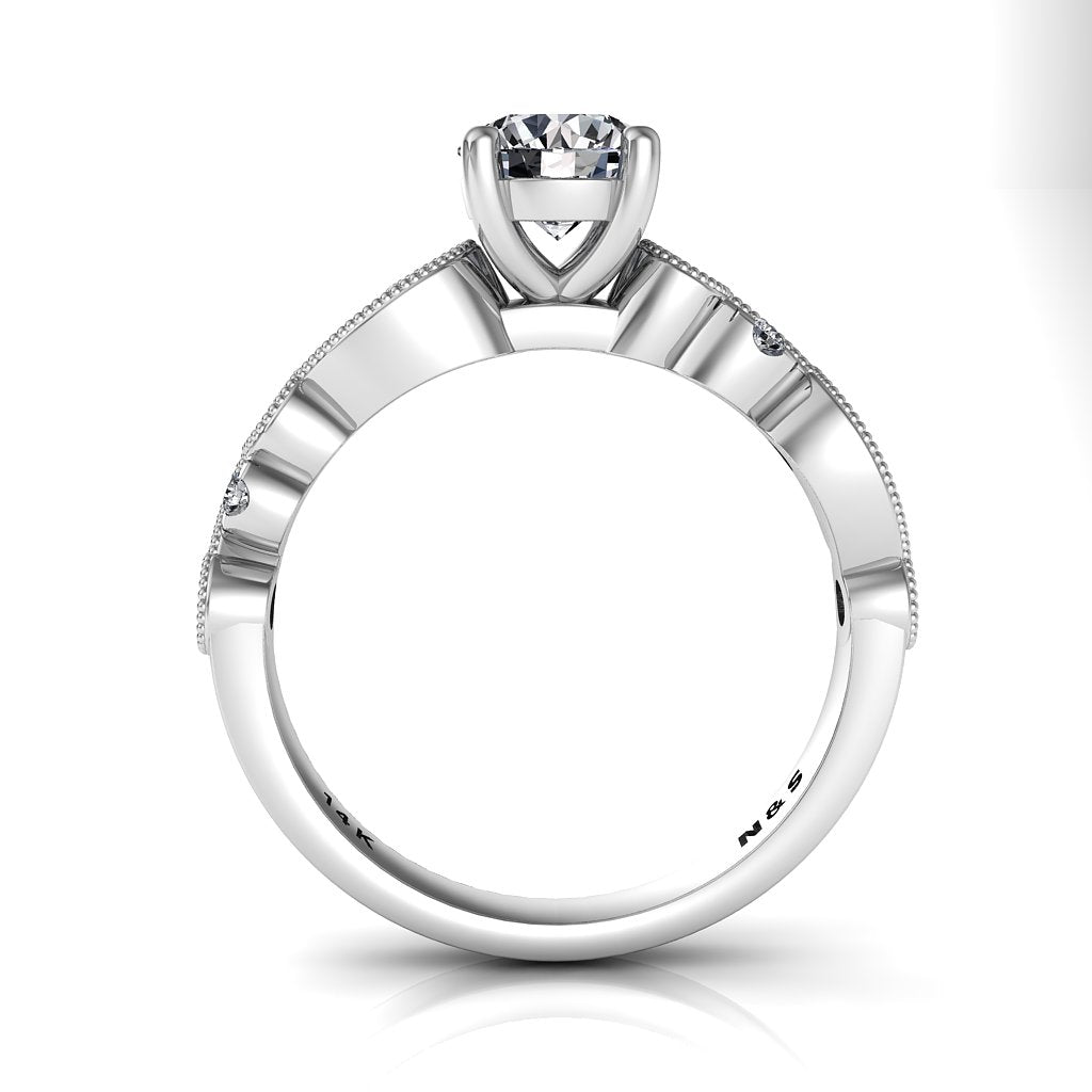 5.5mm (0.60ct) ForeverOne Round Moissanite Milgrain Design 14K Gold Engagement Ring MOENG060