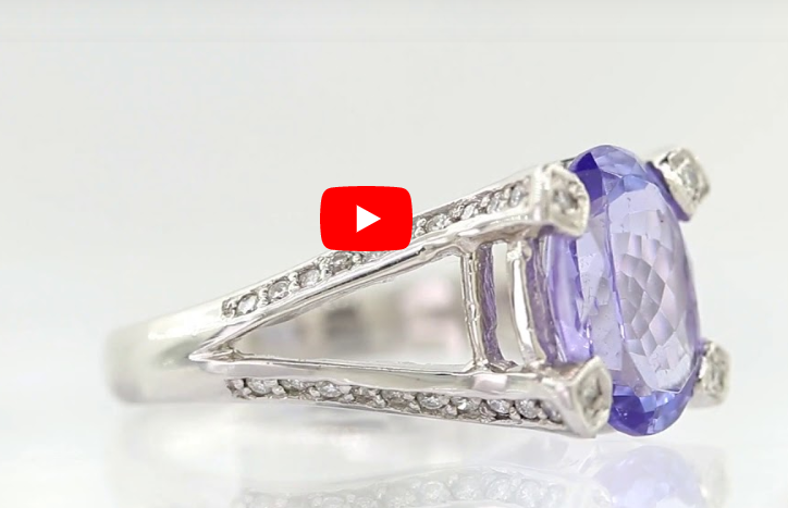 3.91 CT Oval Tanzanite Diamond Ring 0.32 CT TW 14K White Gold TZR015 - NorthandSouthJewelry