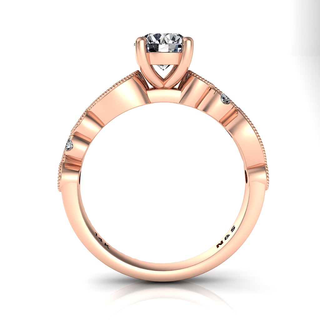 5.5mm (0.60ct) ForeverOne Round Moissanite Milgrain Design 14K Gold Engagement Ring MOENG060