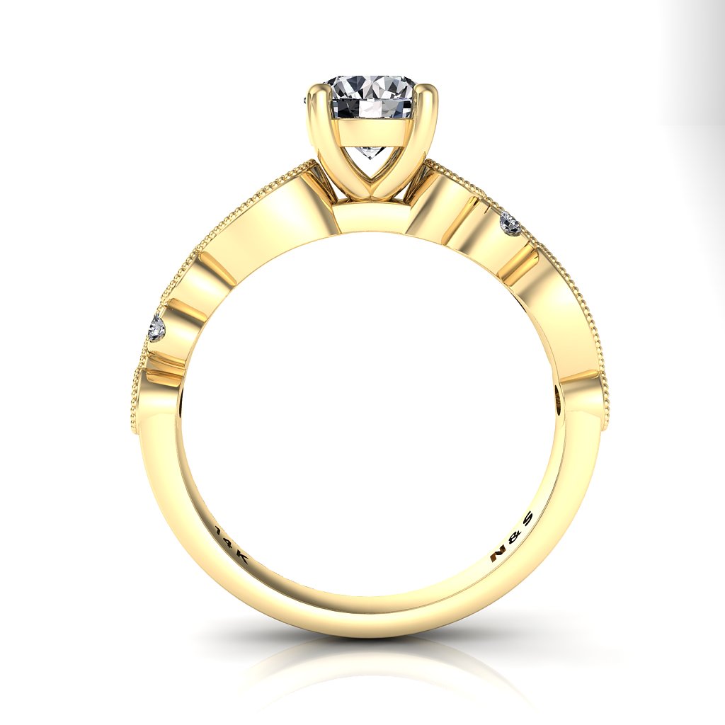 5.5mm (0.60ct) ForeverOne Round Moissanite Milgrain Design 14K Gold Engagement Ring MOENG060