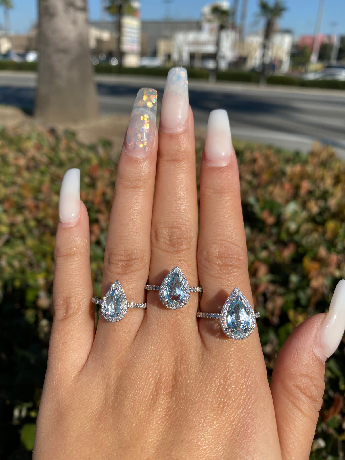 7x5mm 0.5-0.6 CT Pear Cut Aquamarine Diamond Halo 14K Gold Ring BSAQ1
