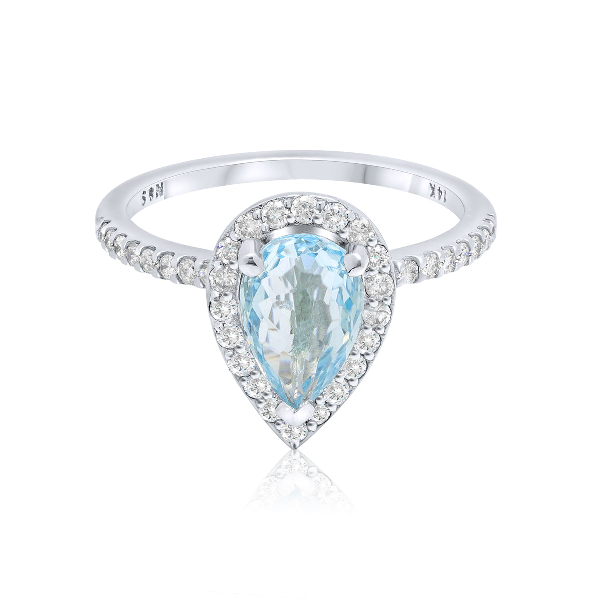 8x6mm 1.0-1.3 CT Pear Cut Aquamarine Diamond Halo 14K Gold Ring BSAQ2