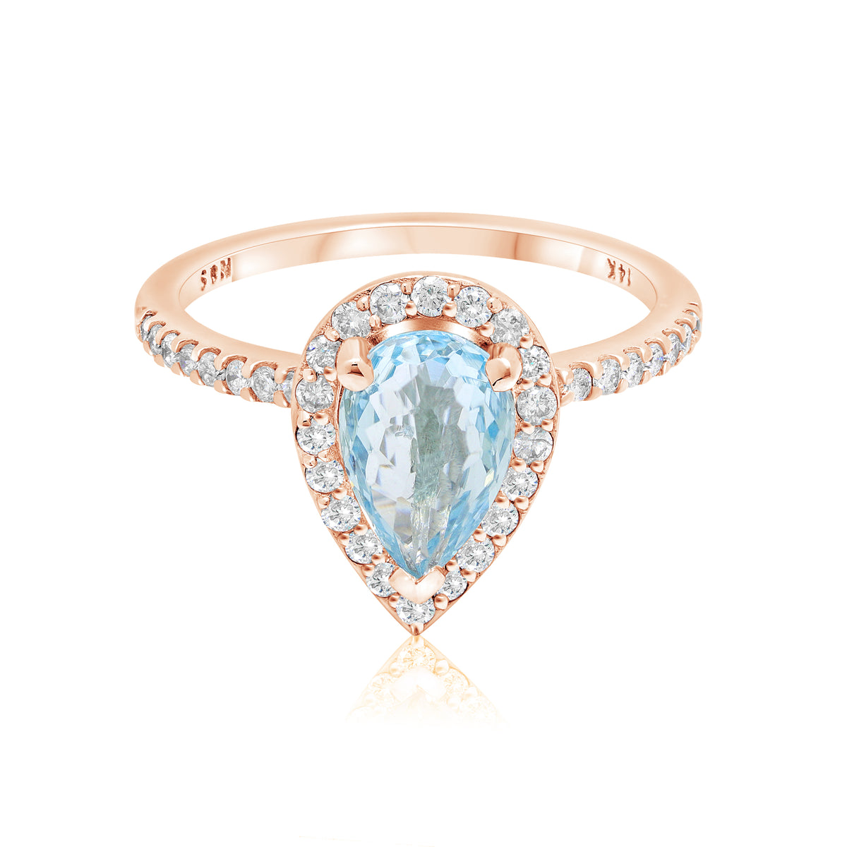 8x6mm 1.0-1.3 CT Pear Cut Aquamarine Diamond Halo 14K Gold Ring BSAQ2