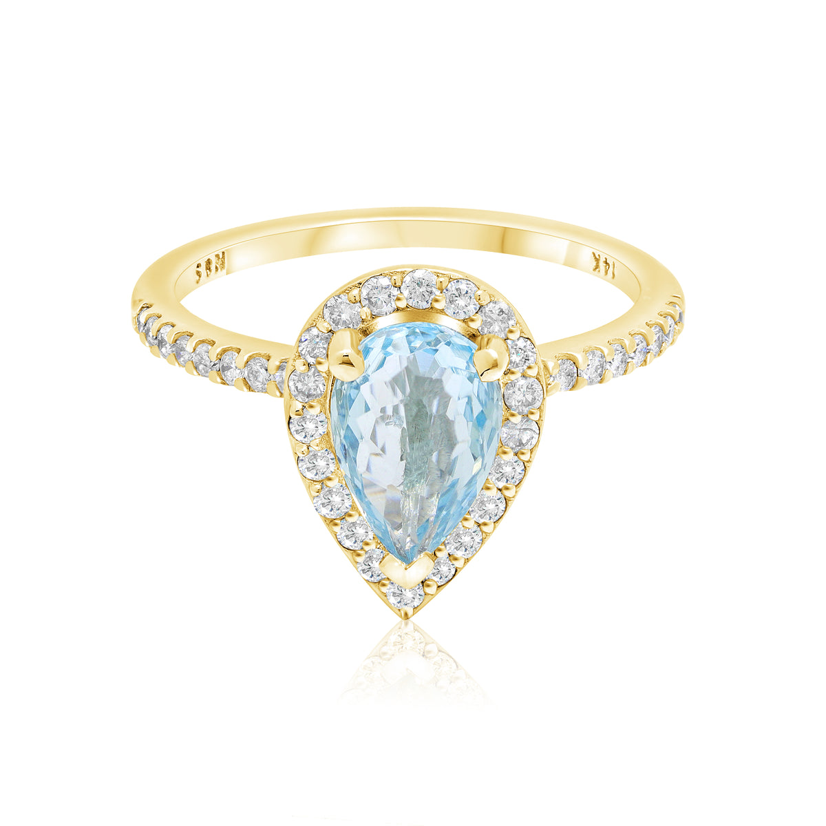 8x6mm 1.0-1.3 CT Pear Cut Aquamarine Diamond Halo 14K Gold Ring BSAQ2
