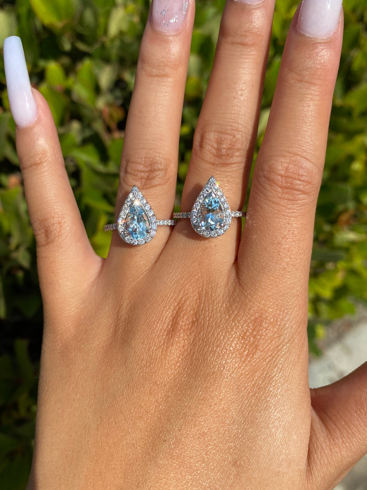 1.5-1.7 CT Pear Cut Aquamarine Diamond Halo 14K Gold Ring BSAQ3