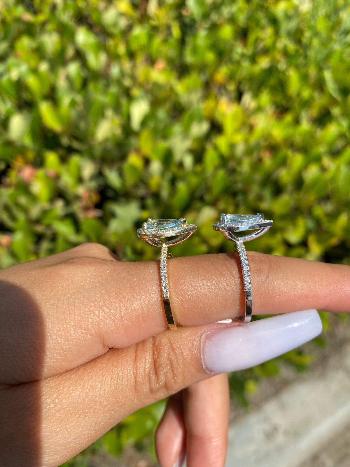 10x7mm 1.8-2.0 CT Pear Cut Aquamarine Diamond Halo 14K Gold Ring BSAQ4